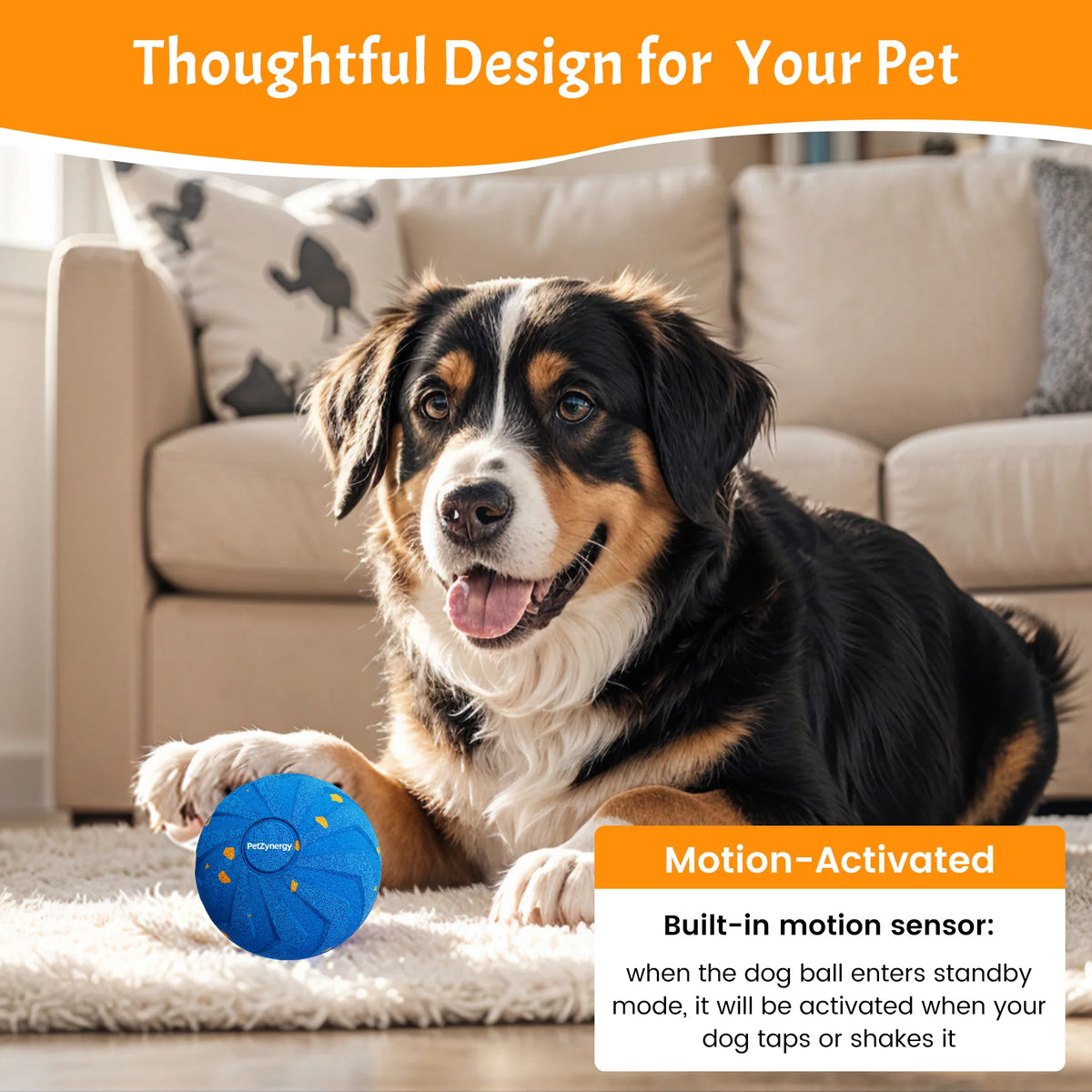 Smart Interactive Dog Toy, Non-toxic E-TPU Indestructible Moving Ball for Aggressive Chewers, Rechargeable Automatic Rolling Pet