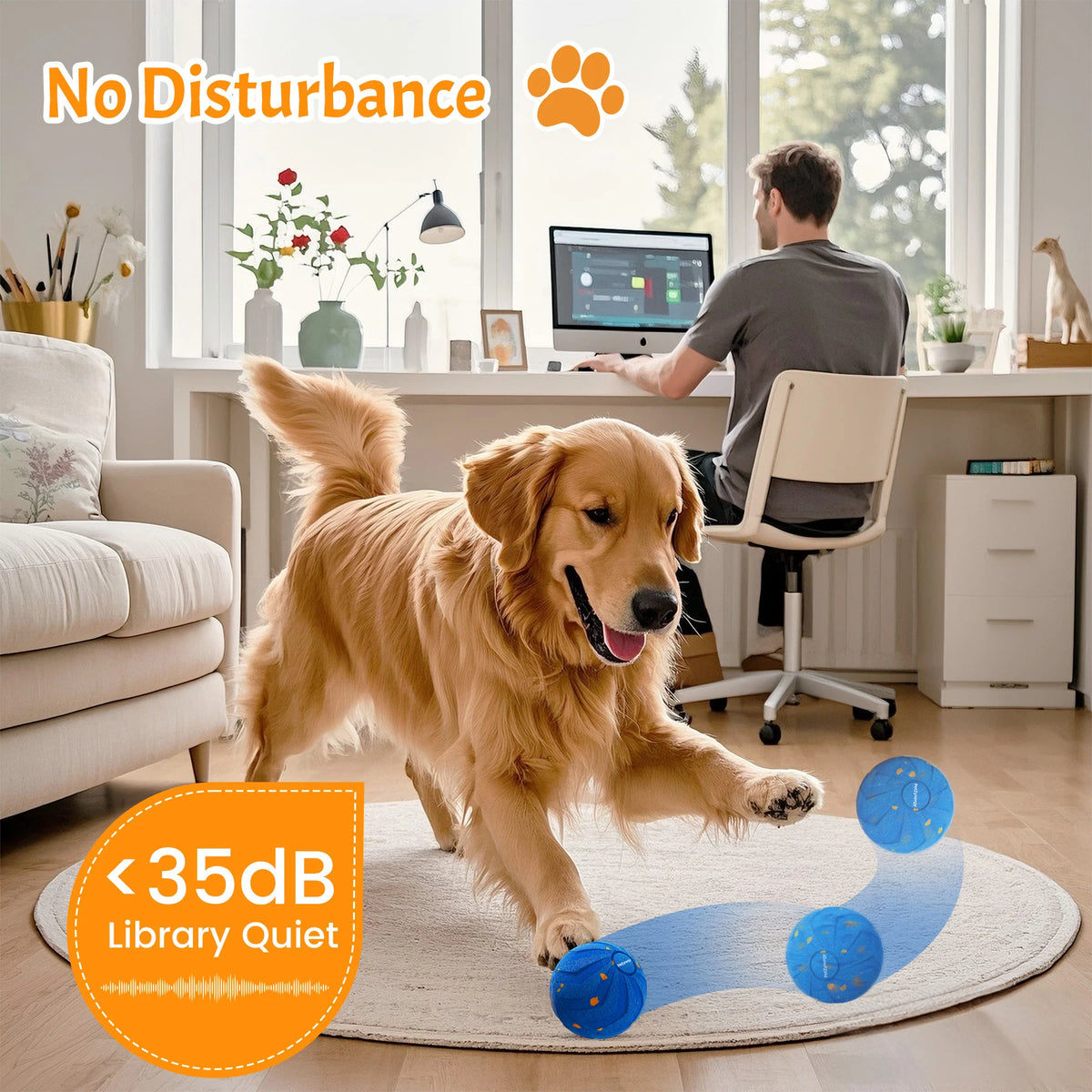 Smart Interactive Dog Toy, Non-toxic E-TPU Indestructible Moving Ball for Aggressive Chewers, Rechargeable Automatic Rolling Pet